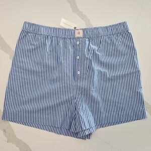 Anthropologie: Lyre Bird Womens Blue White Stripe Boxer Shorts NWT: Size L